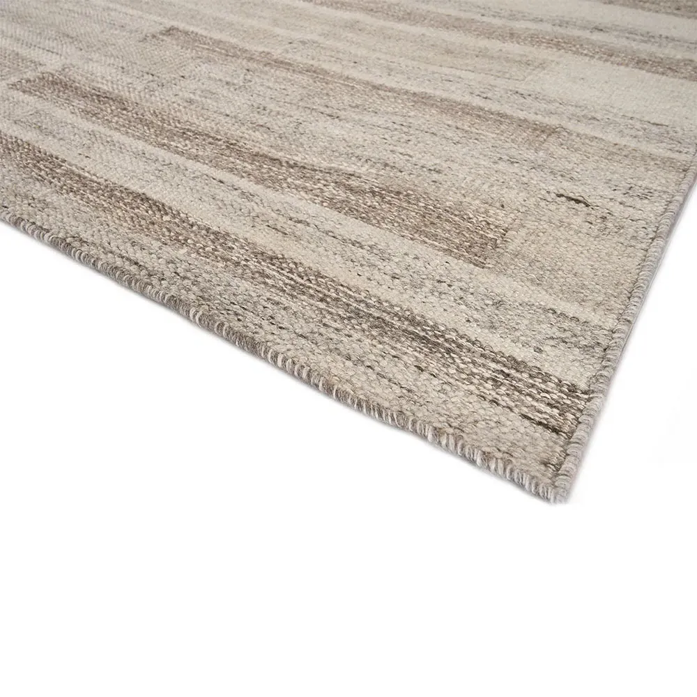 Ezra Linear Patterned Rug - Beige, Wool