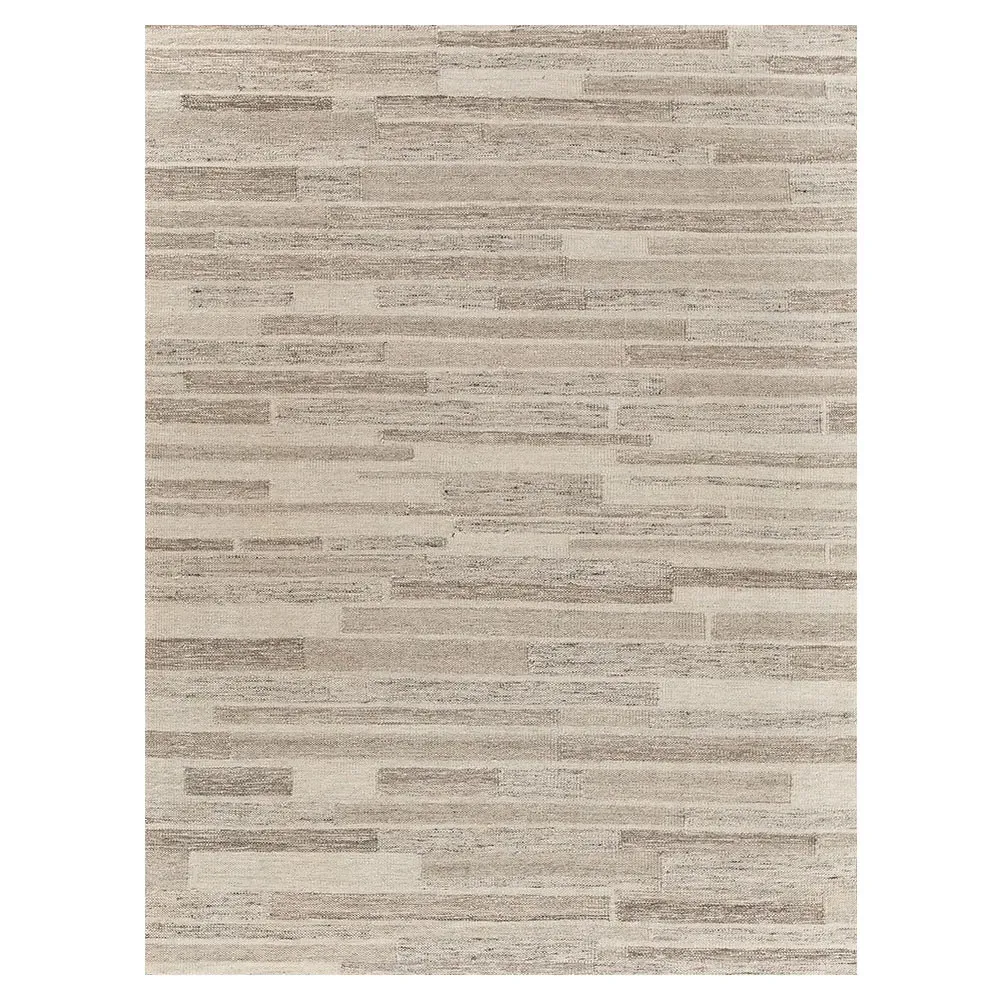 Ezra Linear Patterned Rug - Beige, Wool