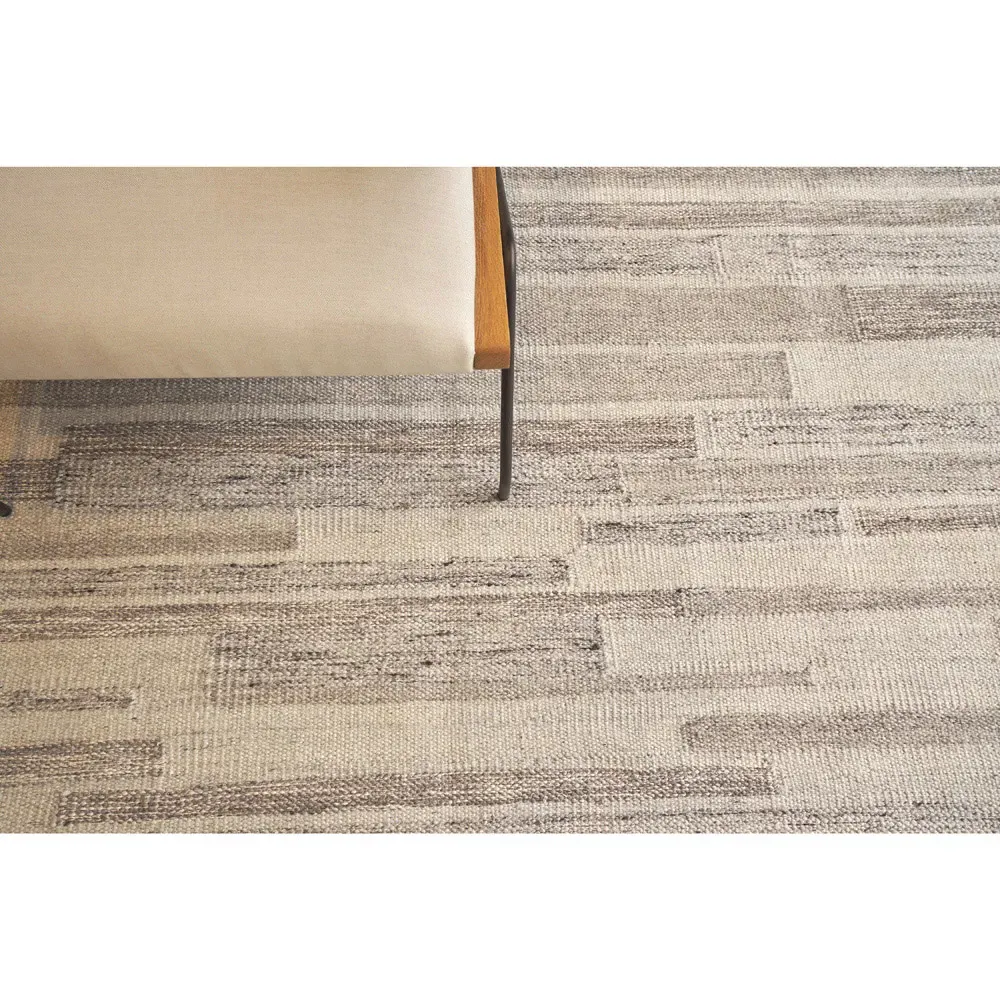 Ezra Linear Patterned Rug Sample - Beige, Wool