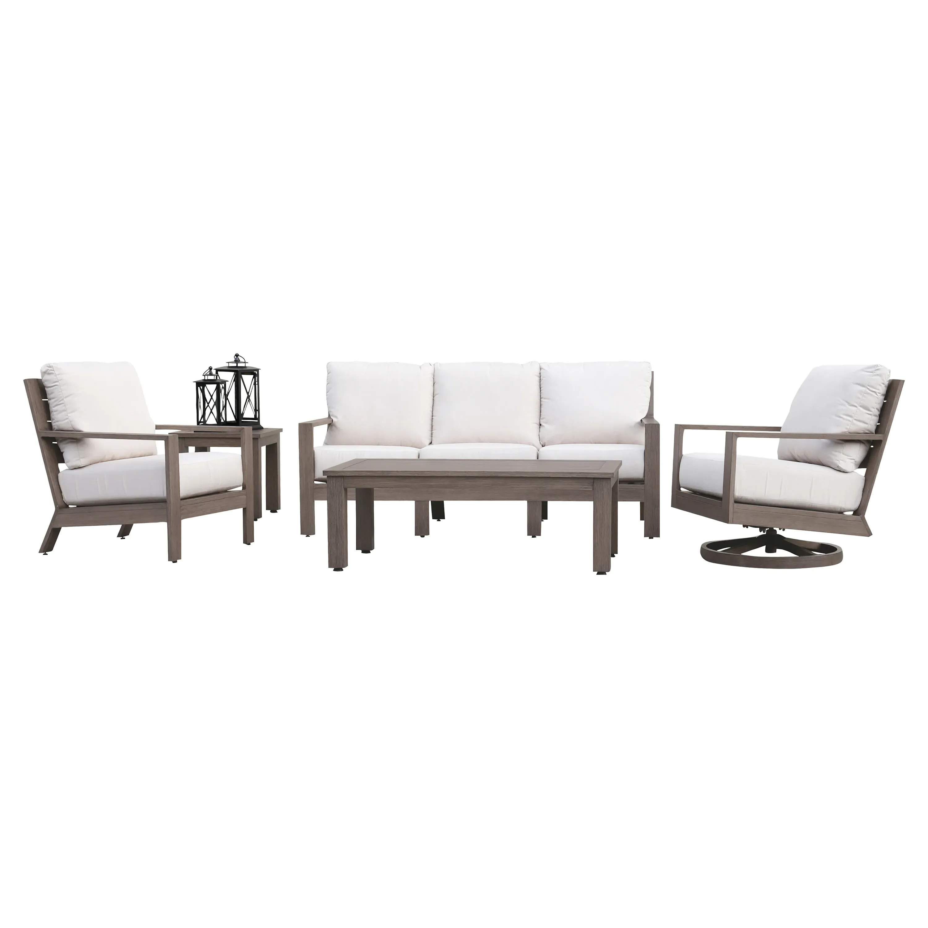 Ezra Rectangular Outdoor Coffee Table - Taupe Grey, Aluminum