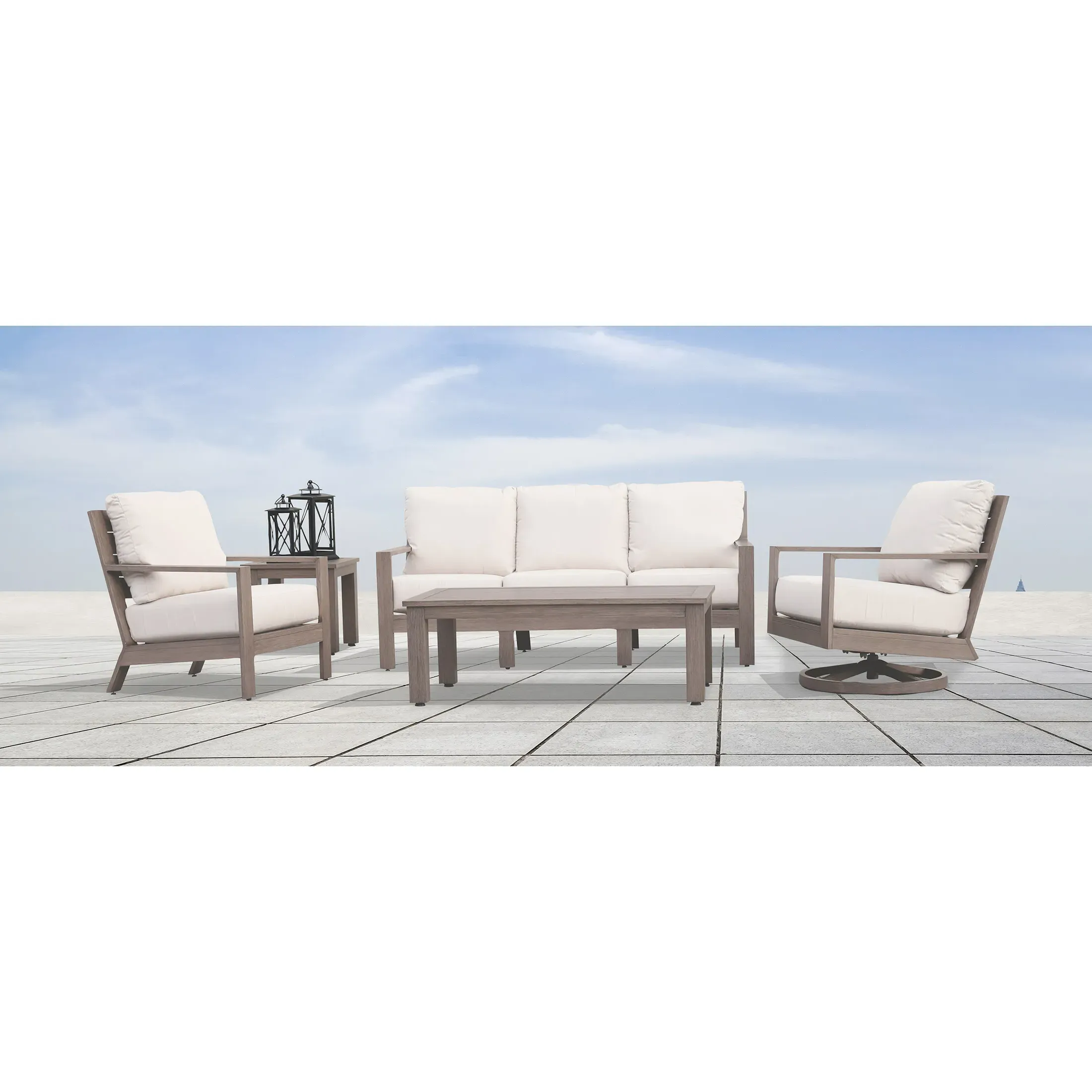 Ezra Rectangular Outdoor Coffee Table - Taupe Grey, Aluminum