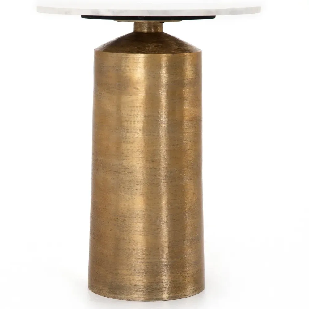 Ezra Round End Table - White, Marble