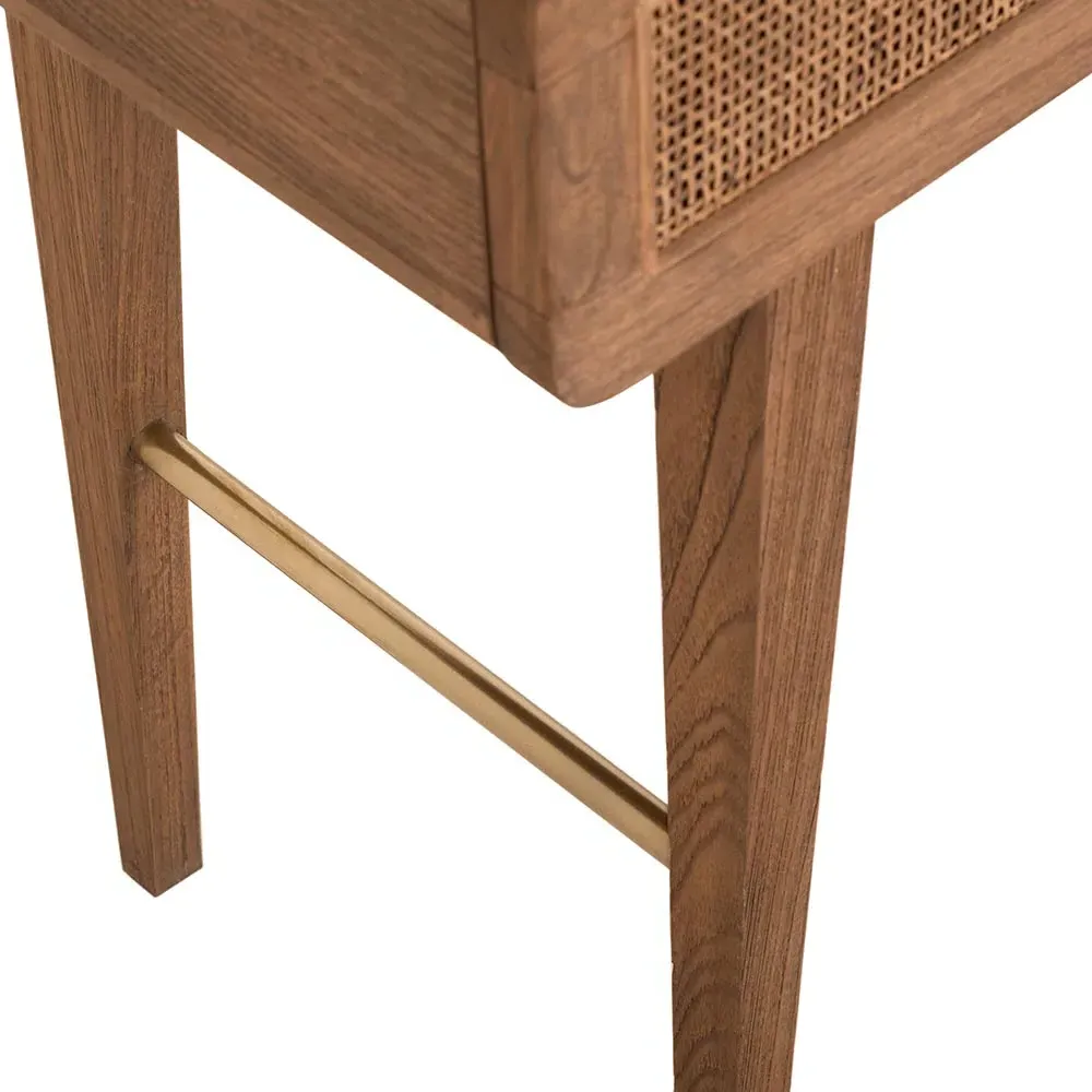 Ezra Woven Rattan Desk - Brown, Teak