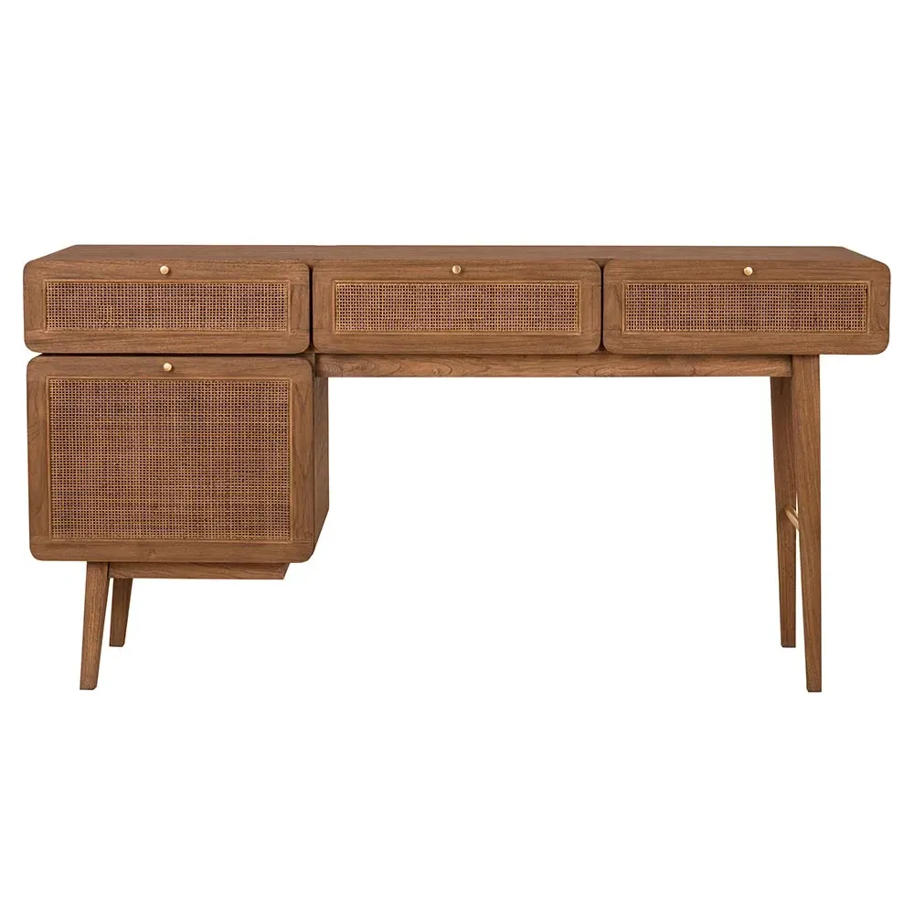 Ezra Woven Rattan Desk - Brown, Teak image