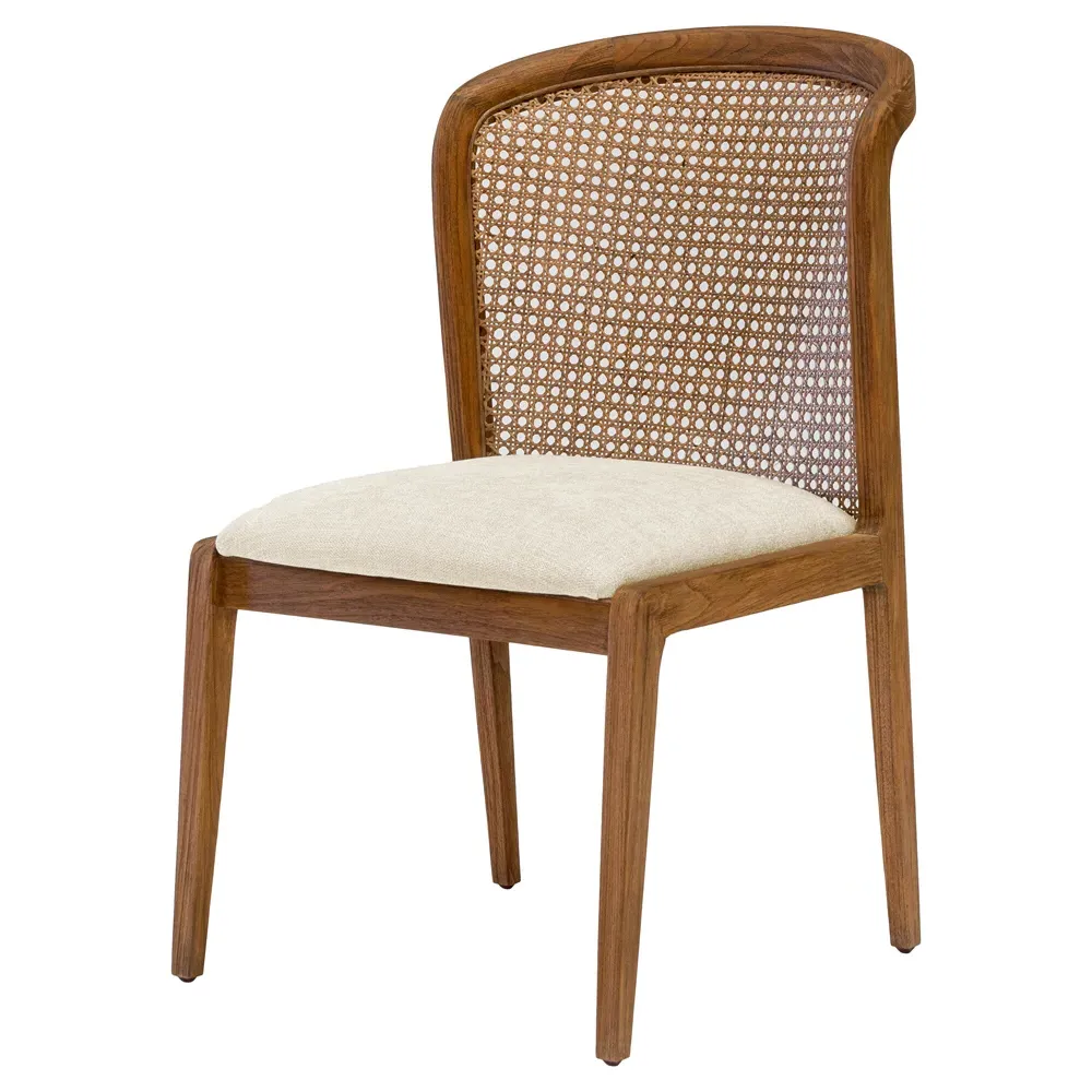 Fabian Cane Dining Chair - Heathered Ivory, Teak