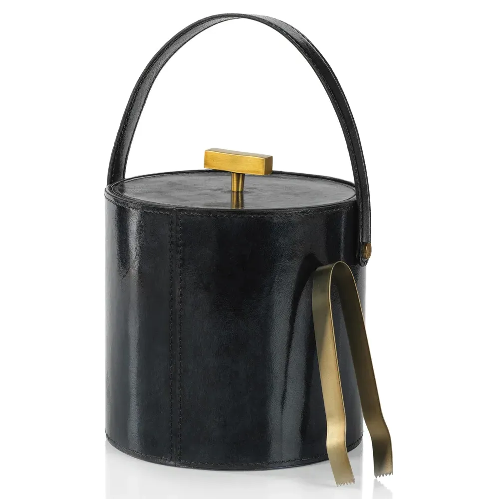 Fabiola Ice Bucket with Tong - Blue, Leather