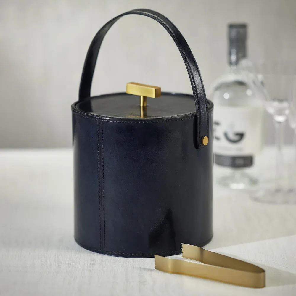Fabiola Ice Bucket with Tong - Blue, Leather