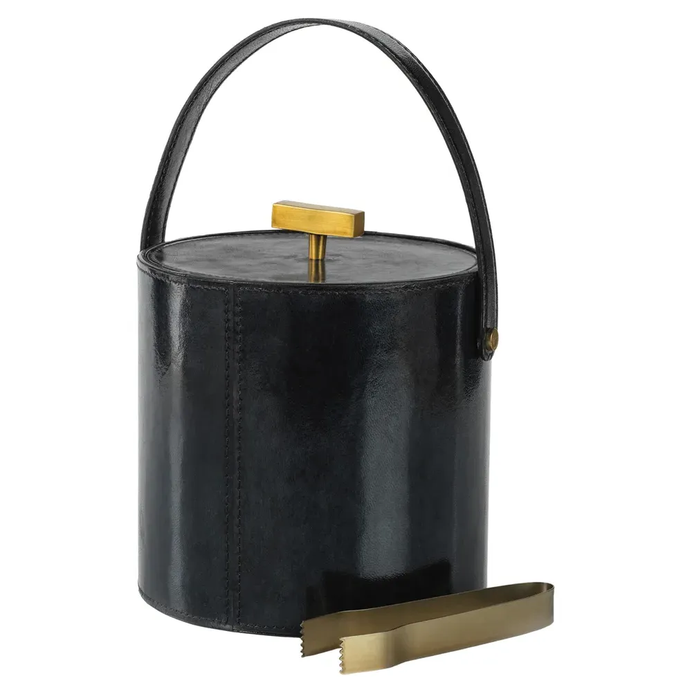 Fabiola Ice Bucket with Tong - Blue, Leather