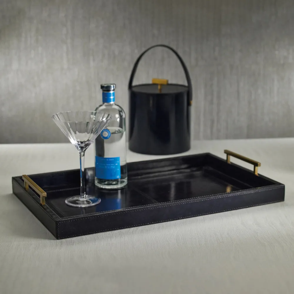 Fabiola Serving Tray with Handle - Blue, Leather