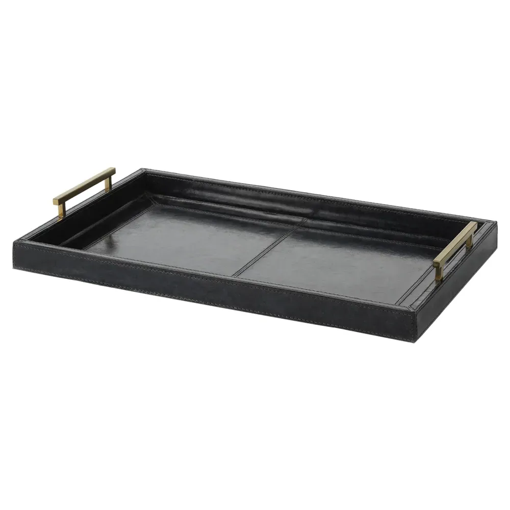 Fabiola Serving Tray with Handle - Blue, Leather image