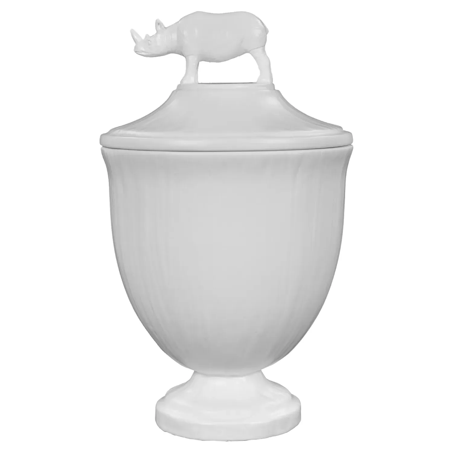 Fable Rhino Decorative Urn - Frost White, Resin