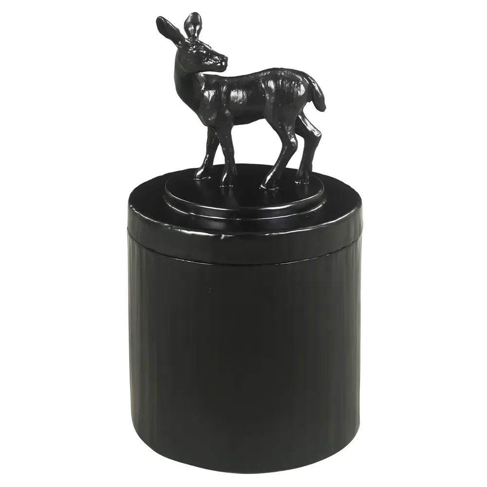Fable Round Deer Decorative Box - Frost Black, Resin image