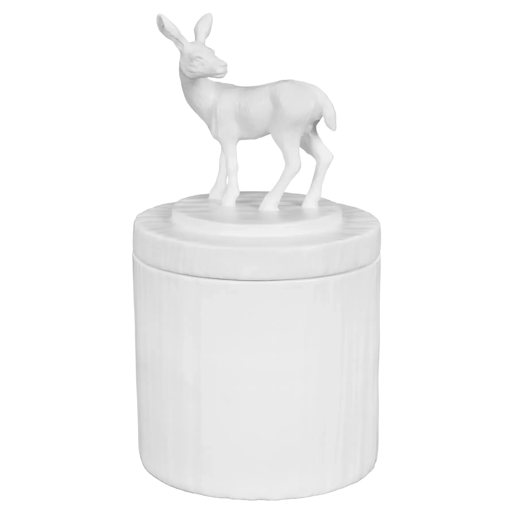 Fable Round Deer Decorative Box - Frost White, Resin image