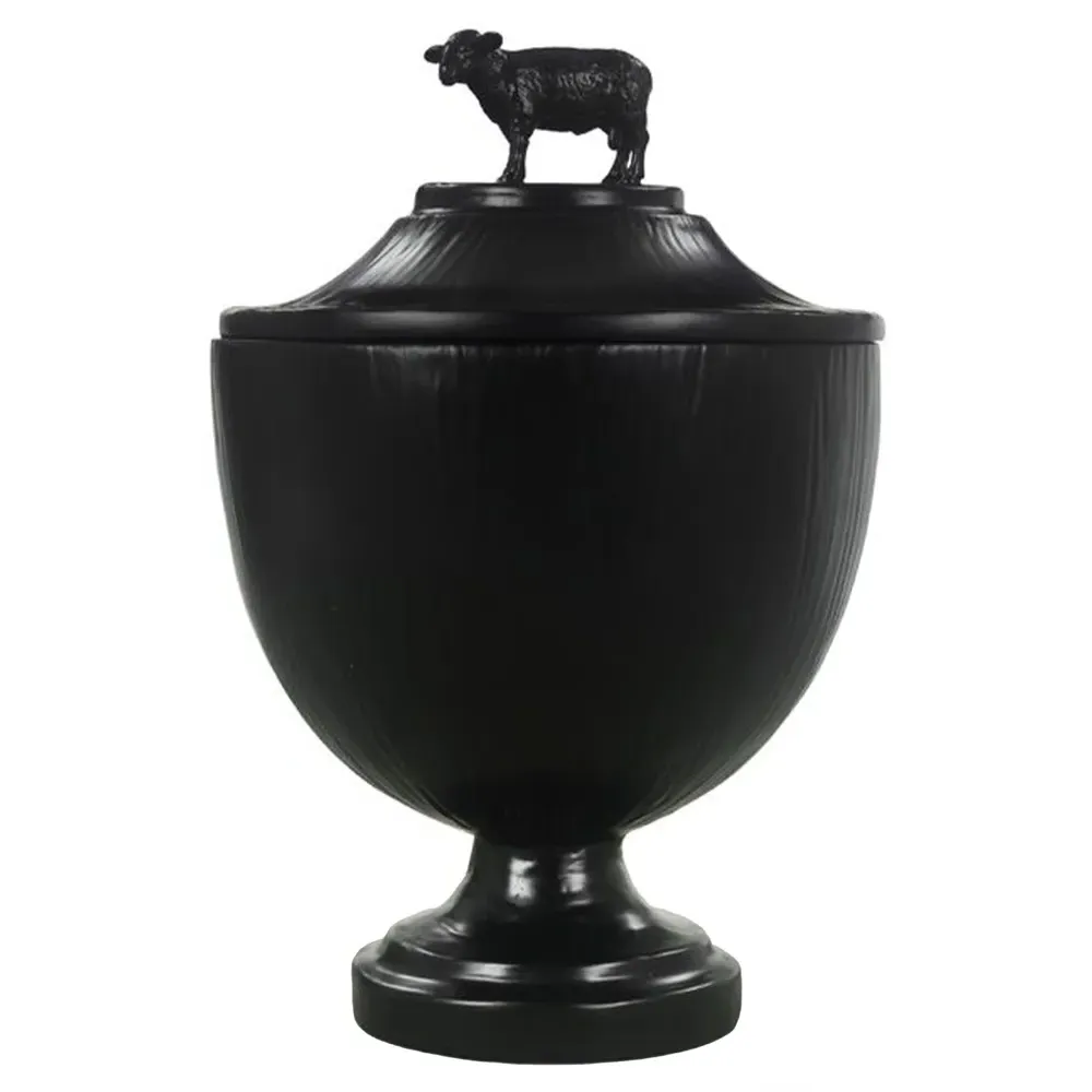 Fable Sheep Decorative Urn - Frost Black, Resin