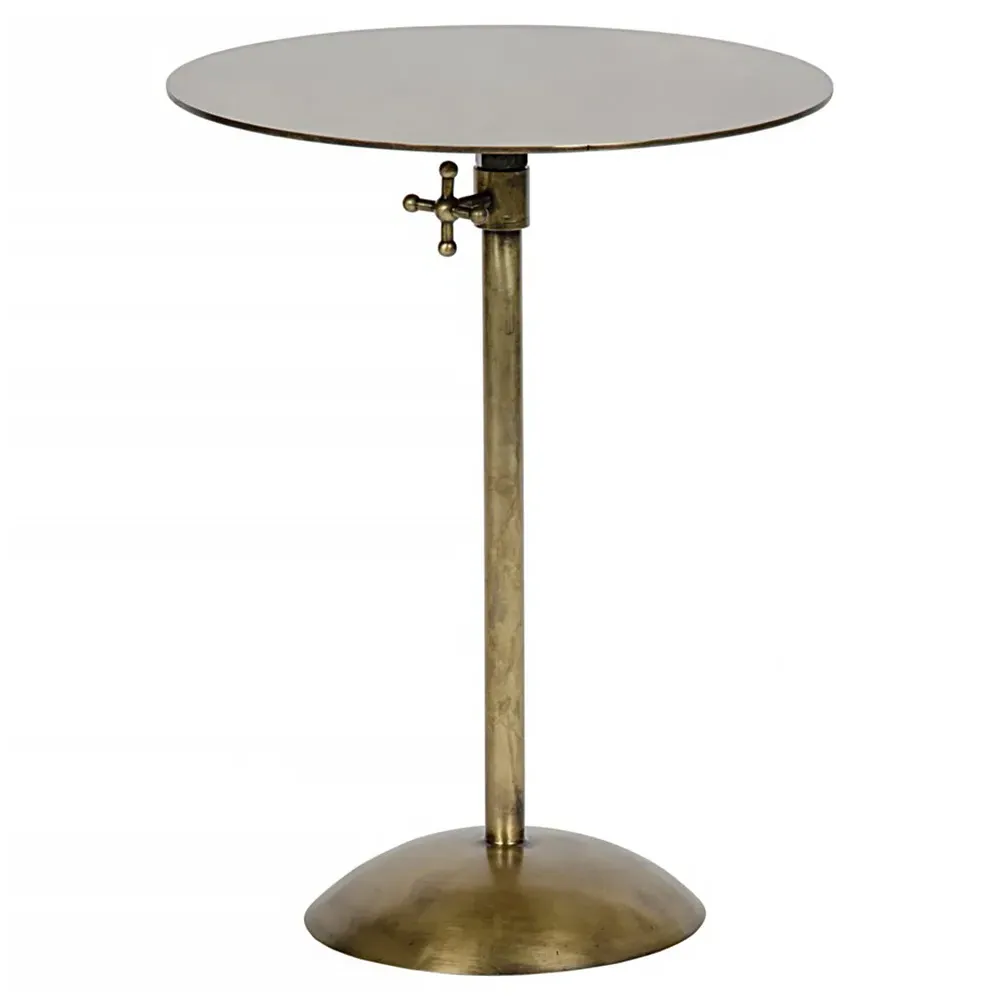 Faelix Round Pedestal Adjustable Height Side Table - Brass