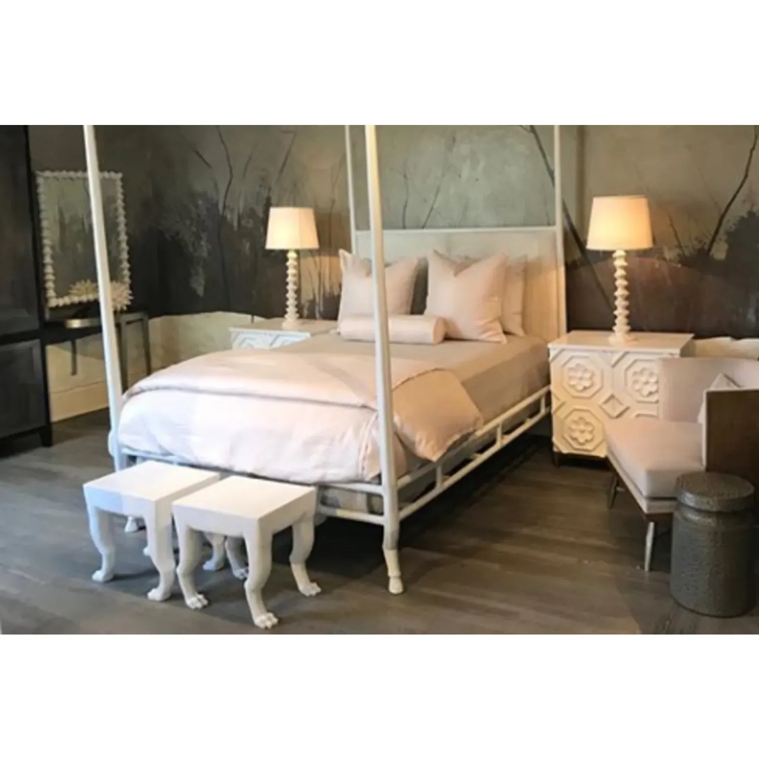 Faline Cal King Size Bed Frame - White, Metal