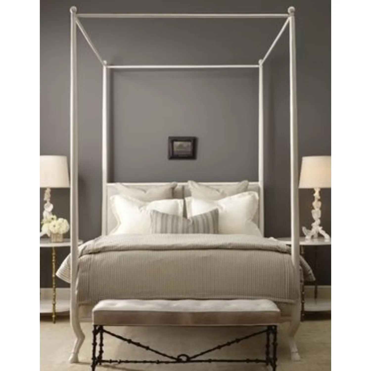 Faline Cal King Size Bed Frame - White, Metal