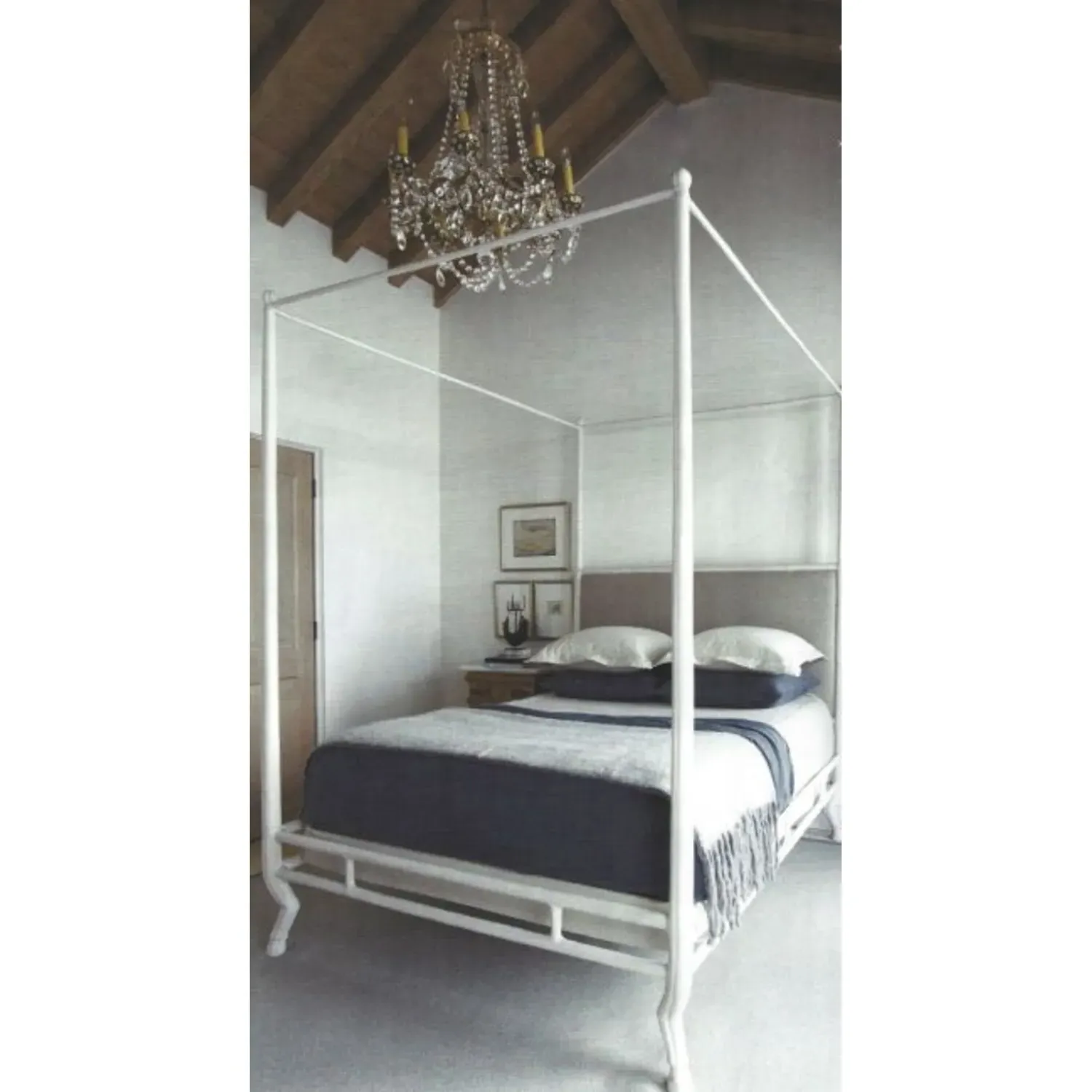 Faline King Size Bed Frame - White, Leather