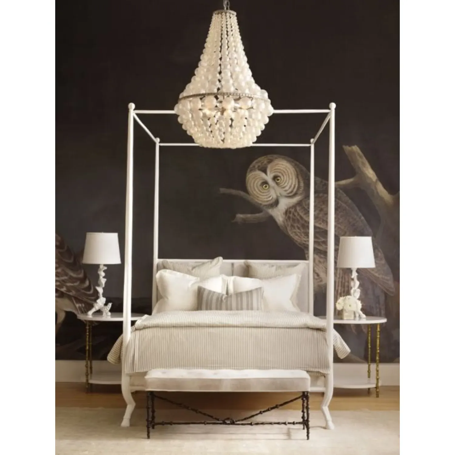 Faline Queen Size Bed Frame - White, Leather