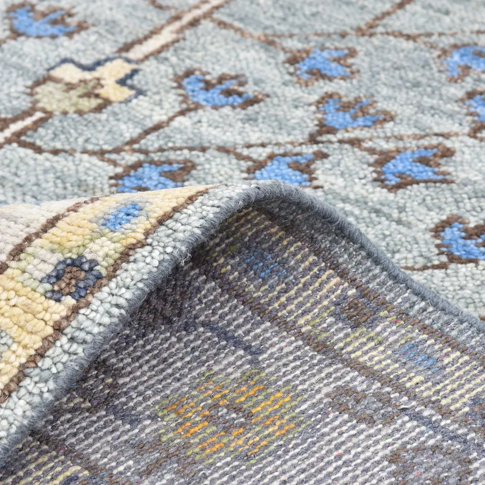 Fanny Oushak Patterned Hand Knotted Rug - Light Grey, Wool