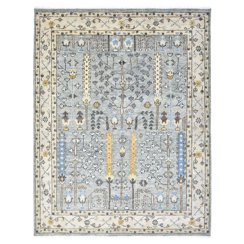 Fanny Oushak Patterned Hand Knotted Rug - Light Grey, Wool