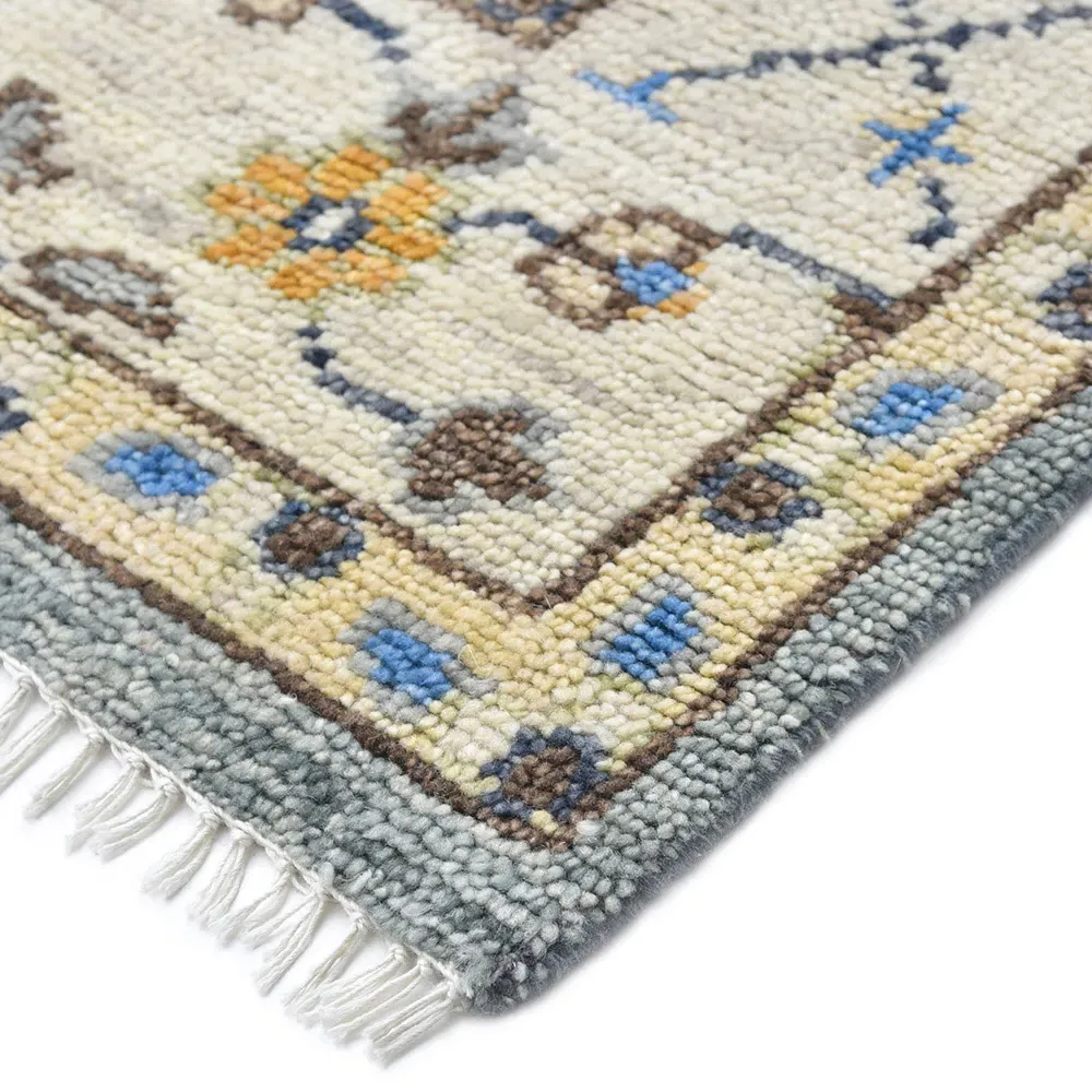 Fanny Oushak Patterned Hand Knotted Rug - Light Grey, Wool