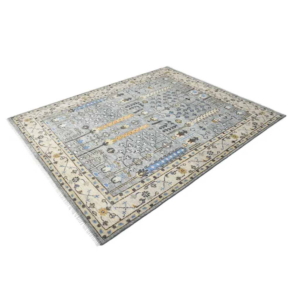 Fanny Oushak Patterned Hand Knotted Rug - Light Grey, Wool