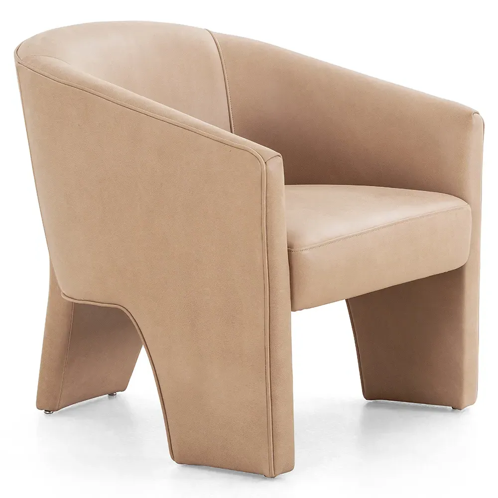 Fara Barrel Chair - Beige, Leather