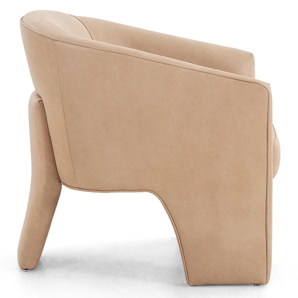 Fara Barrel Chair - Beige, Leather