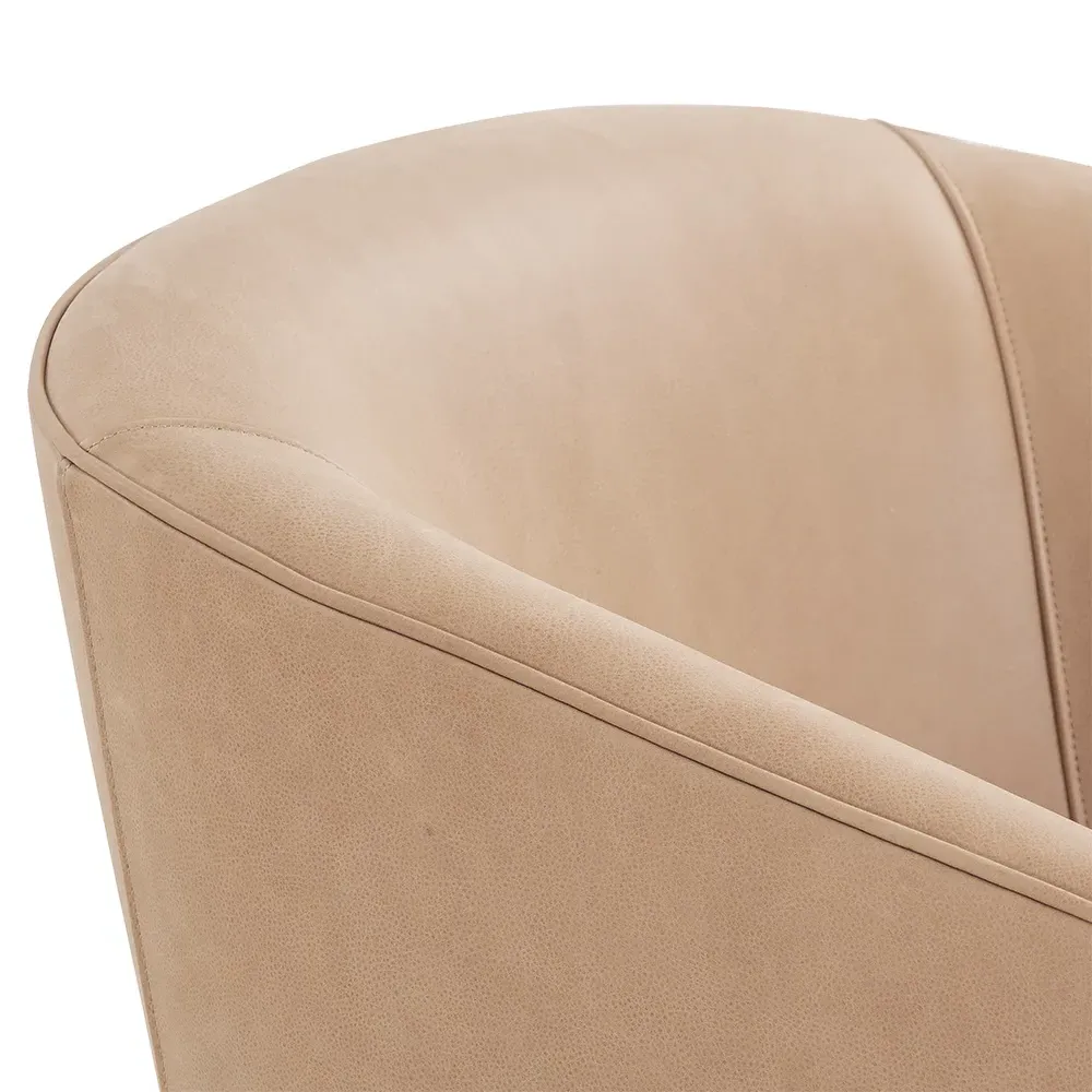 Fara Barrel Chair - Beige, Leather