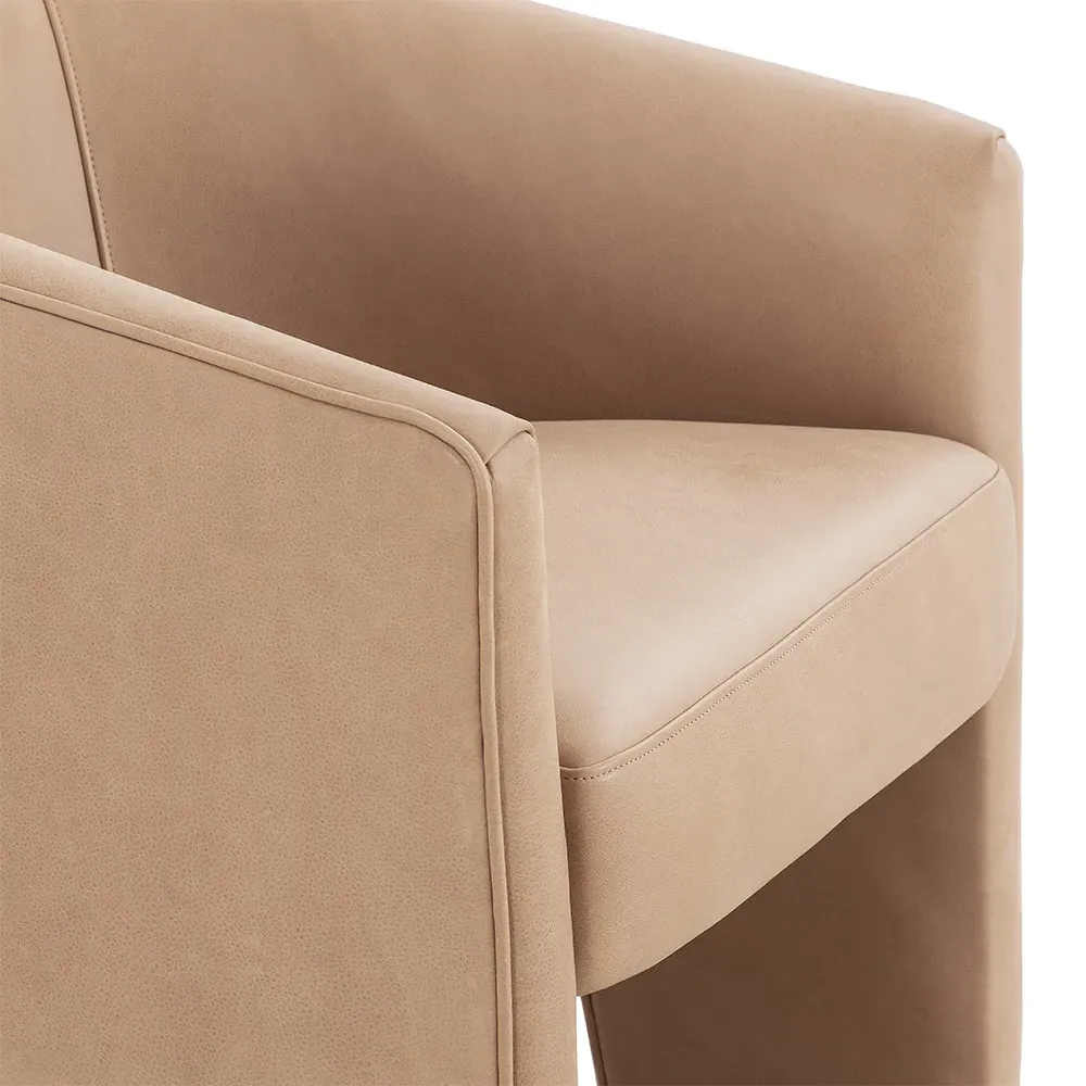Fara Barrel Chair - Beige, Leather