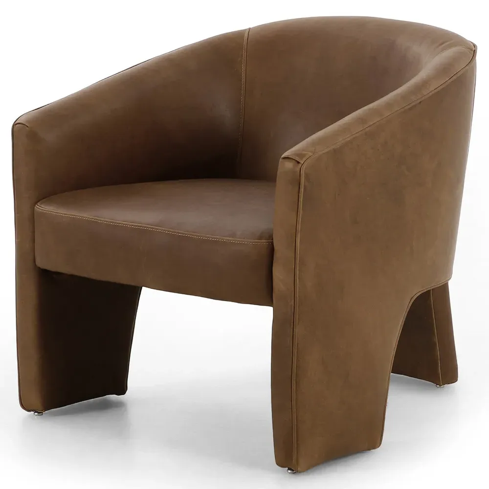 Fara Barrel Chair - Brown, Leather