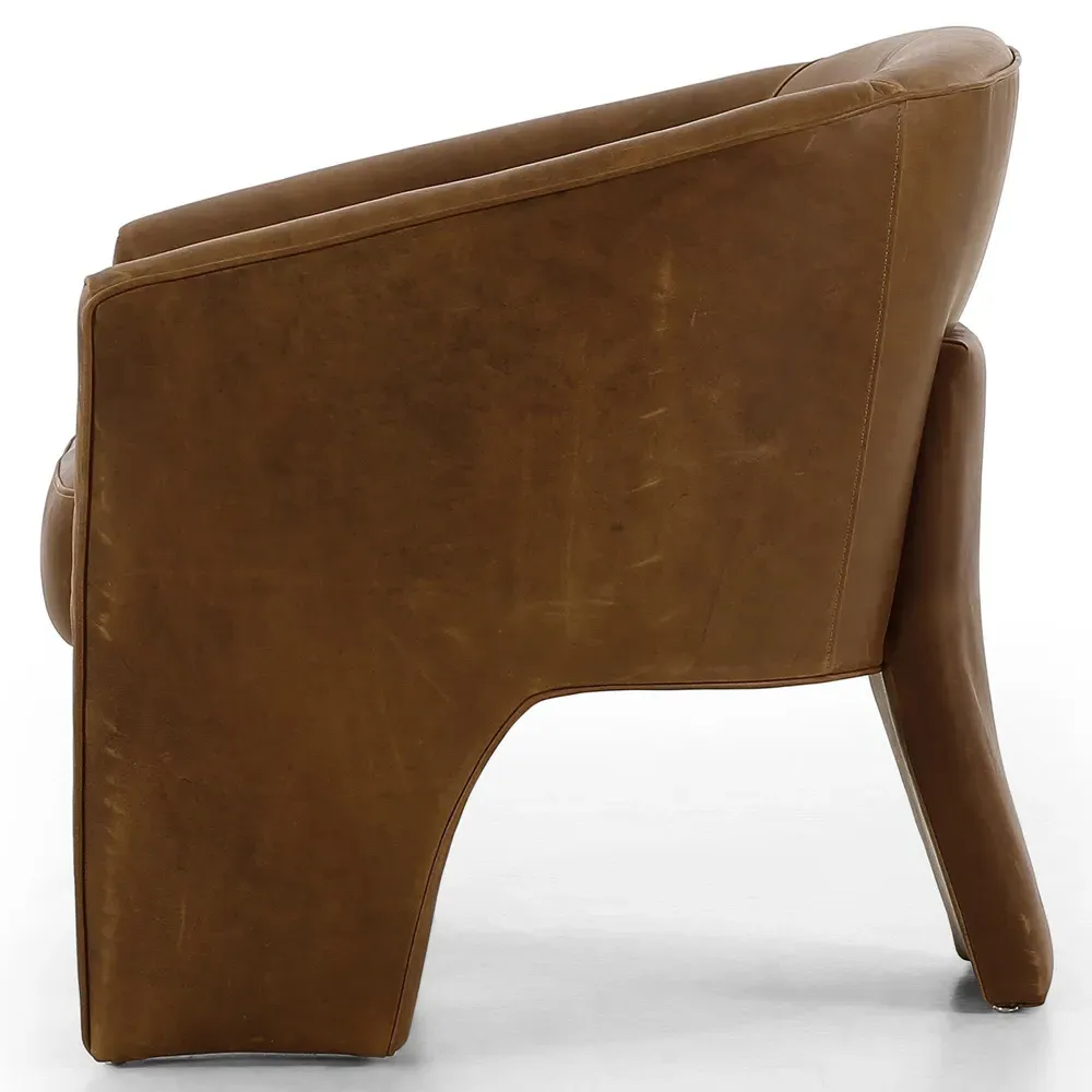 Fara Barrel Chair - Brown, Leather