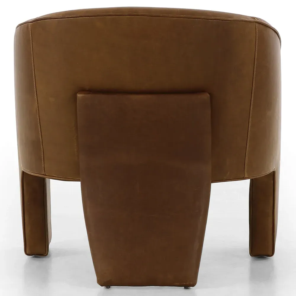Fara Barrel Chair - Brown, Leather
