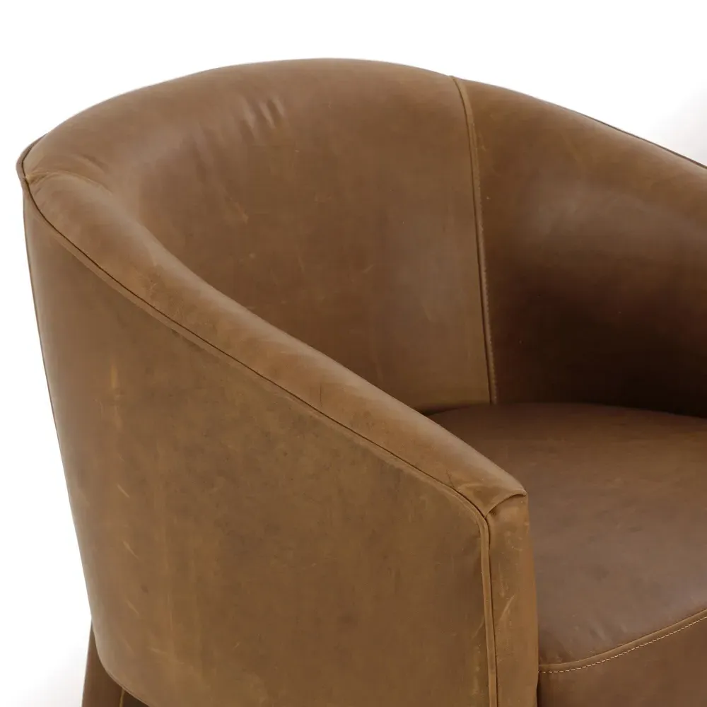 Fara Barrel Chair - Brown, Leather