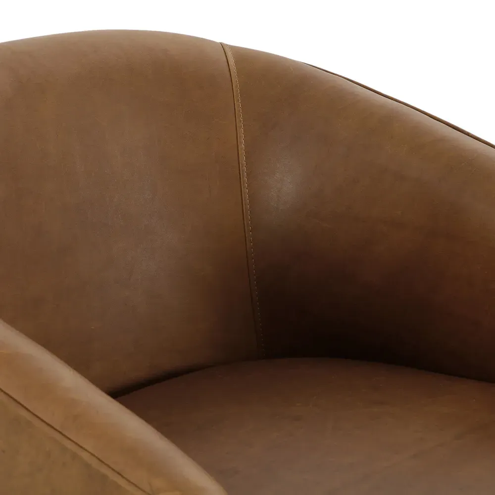 Fara Barrel Chair - Brown, Leather