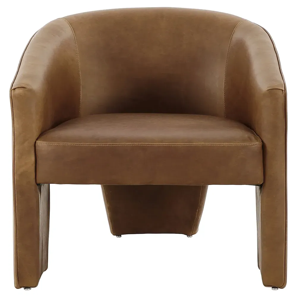 Fara Barrel Chair - Brown, Leather