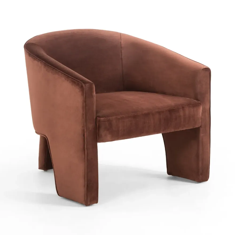 Fara Barrel Chair - Dark Brown, Velvet