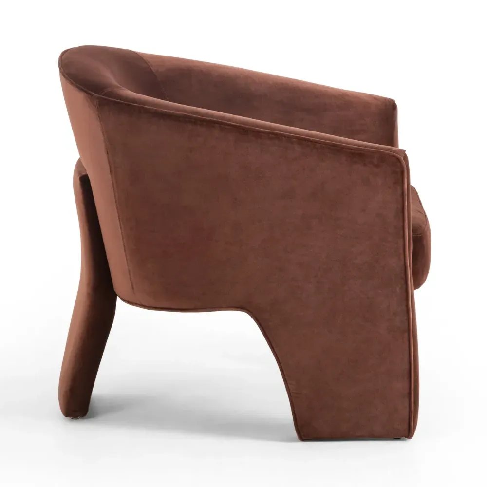 Fara Barrel Chair - Dark Brown, Velvet