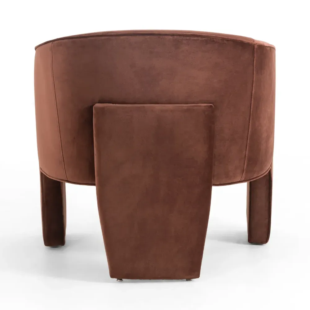 Fara Barrel Chair - Dark Brown, Velvet