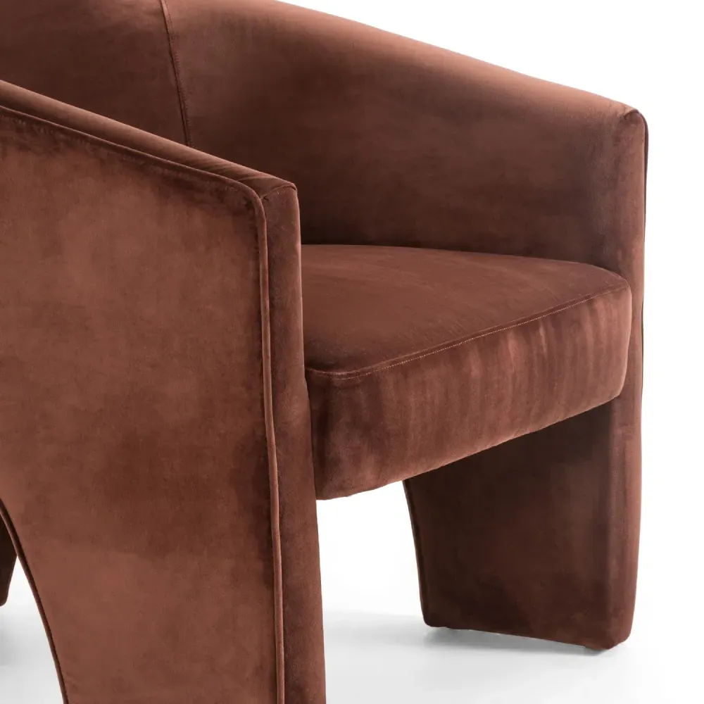 Fara Barrel Chair - Dark Brown, Velvet