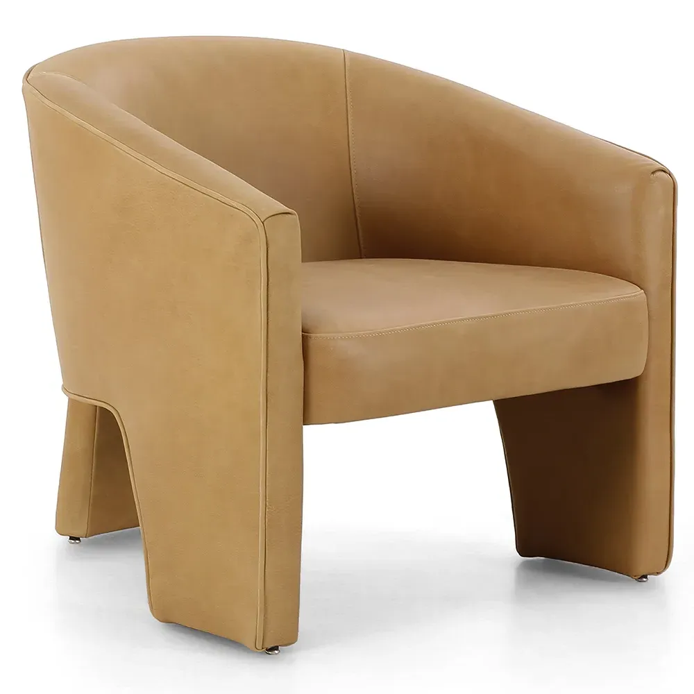 Fara Barrel Chair - Light Brown, Leather