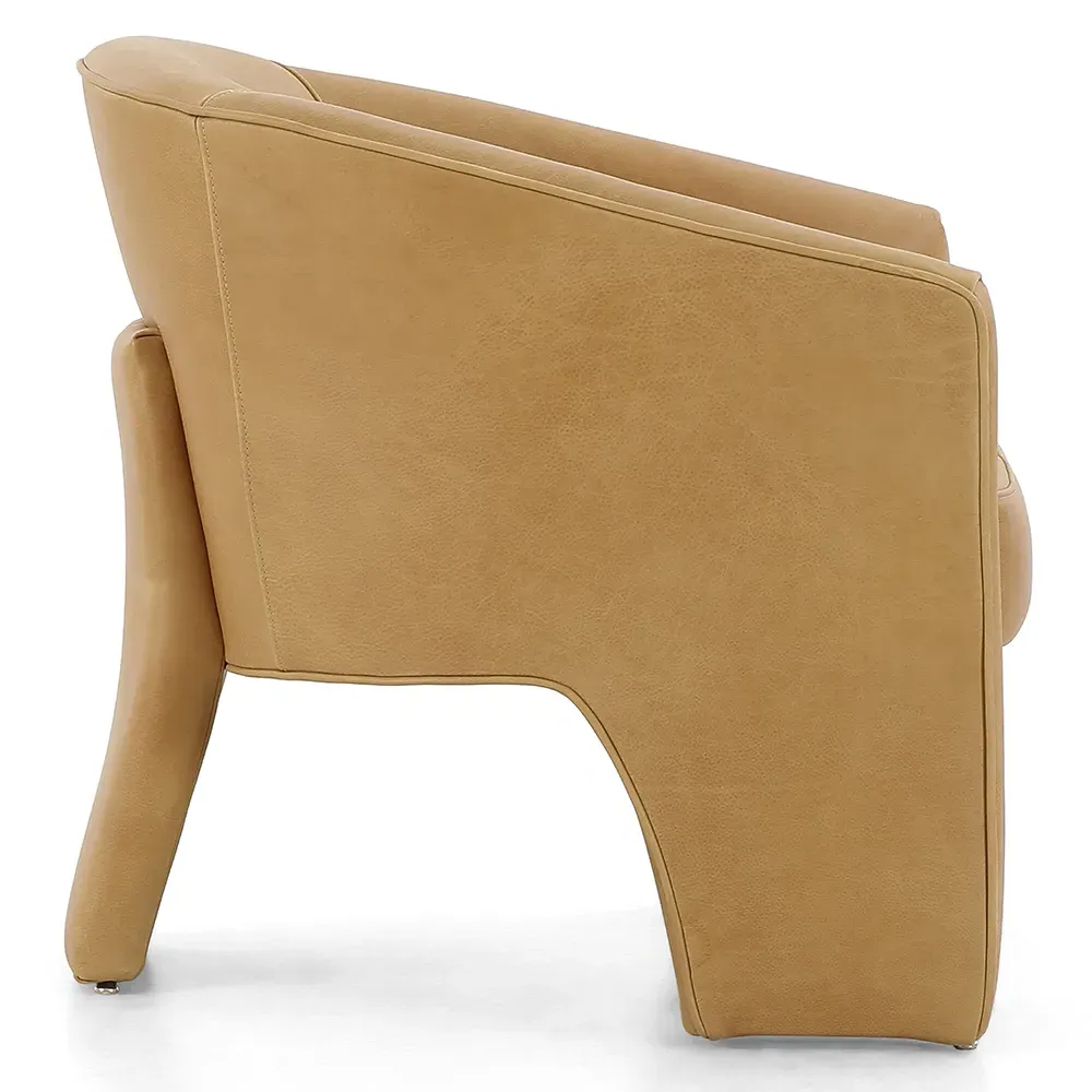 Fara Barrel Chair - Light Brown, Leather