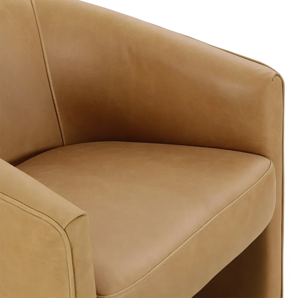 Fara Barrel Chair - Light Brown, Leather