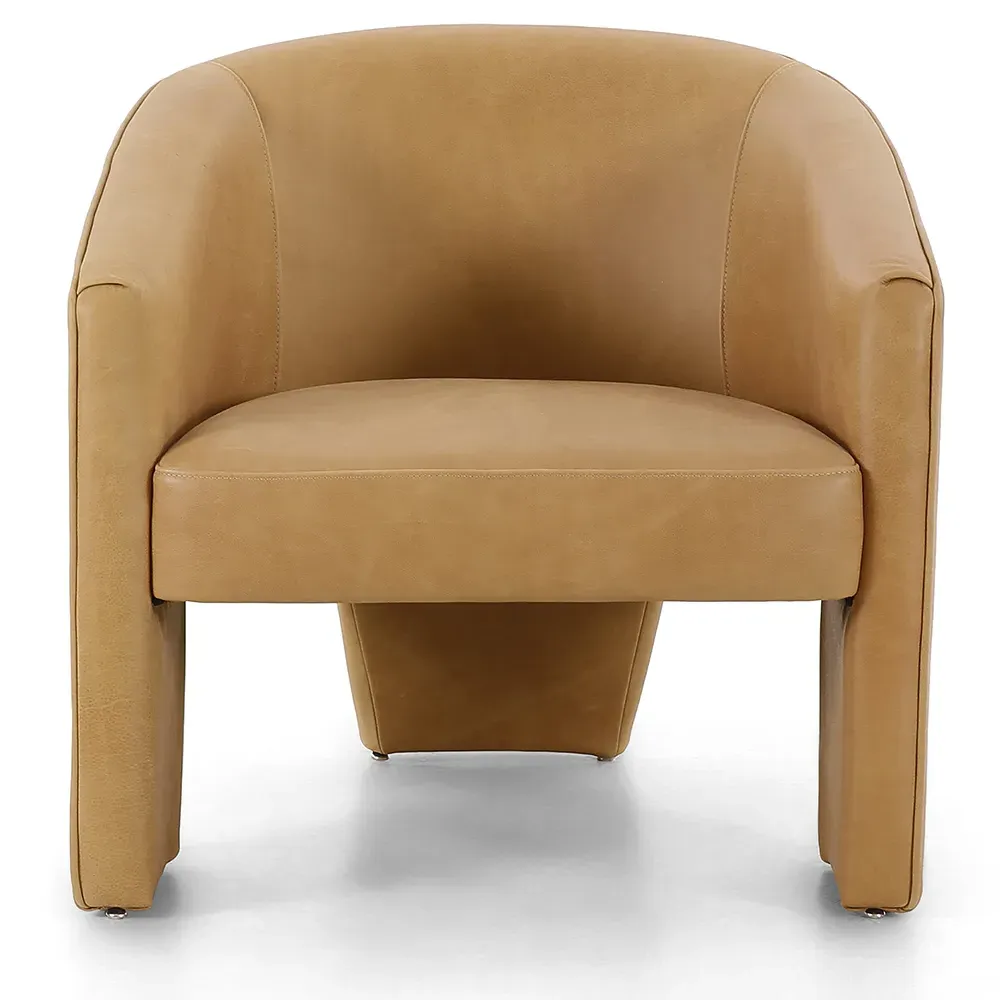Fara Barrel Chair - Light Brown, Leather