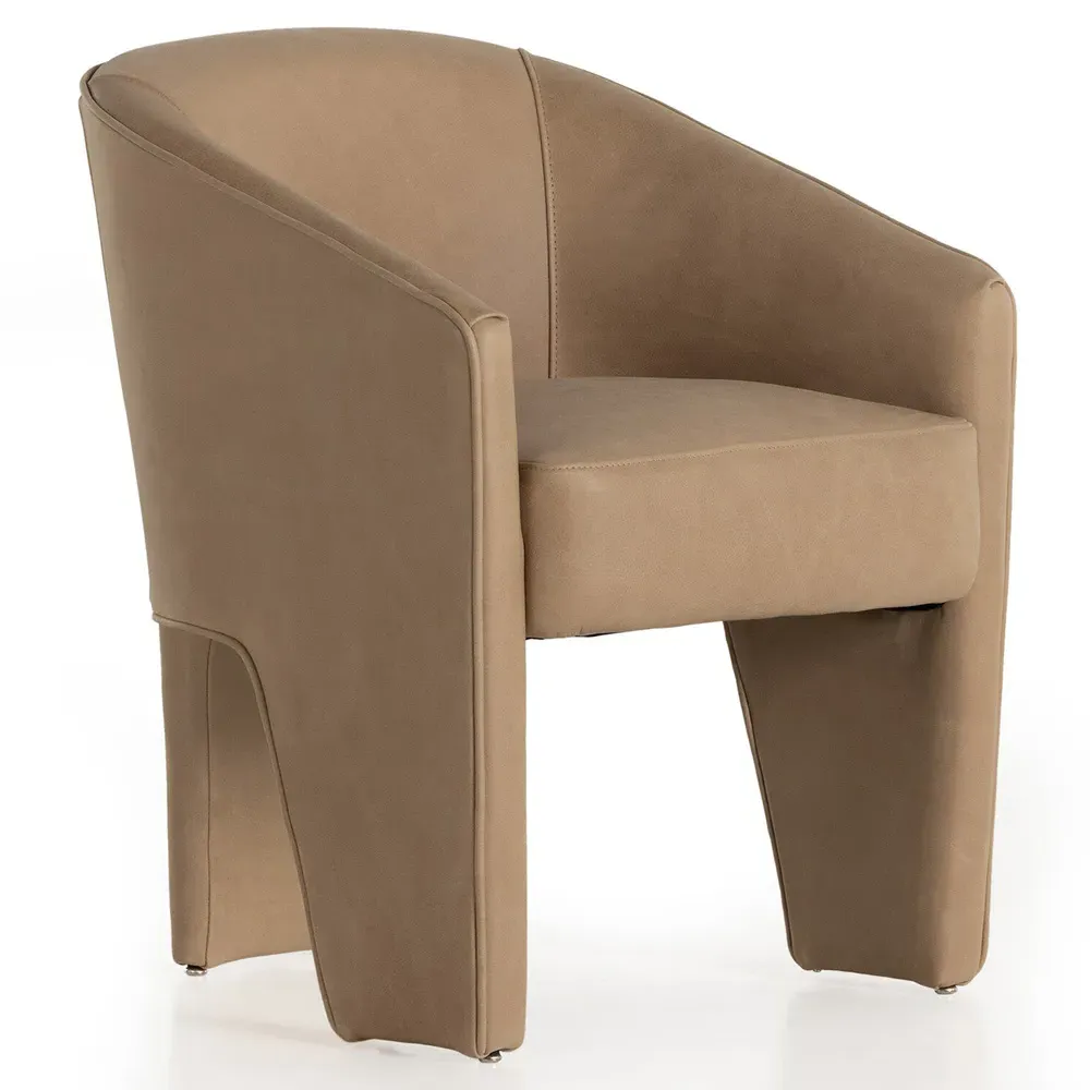 Fara Dining Arm Chair - Beige, Top Grain Leather
