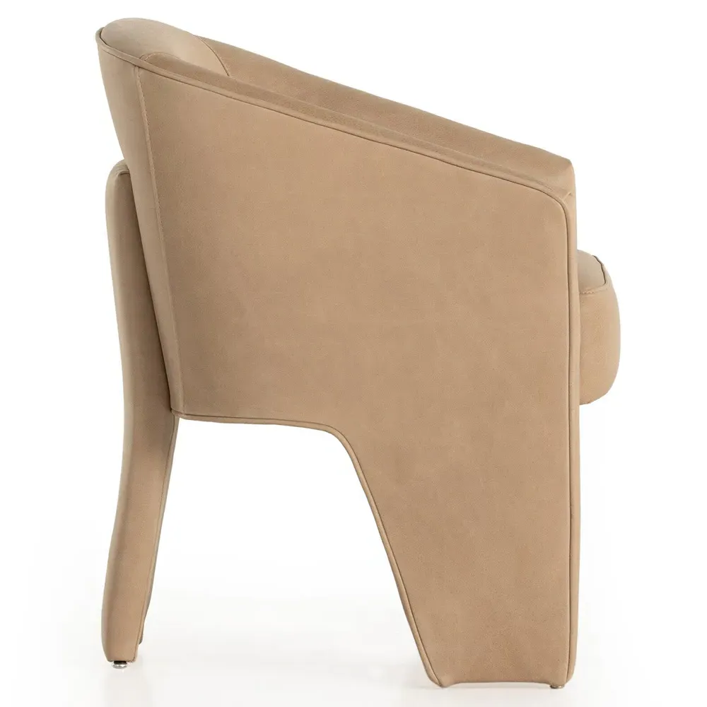 Fara Dining Arm Chair - Beige, Top Grain Leather