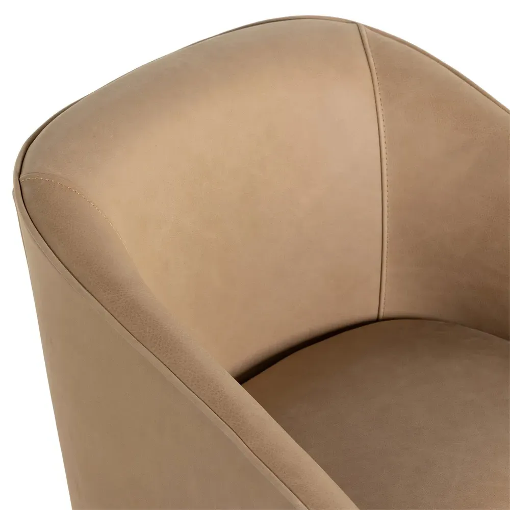 Fara Dining Arm Chair - Beige, Top Grain Leather