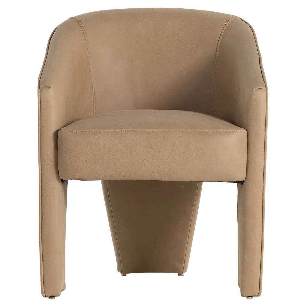 Fara Dining Arm Chair - Beige, Top Grain Leather