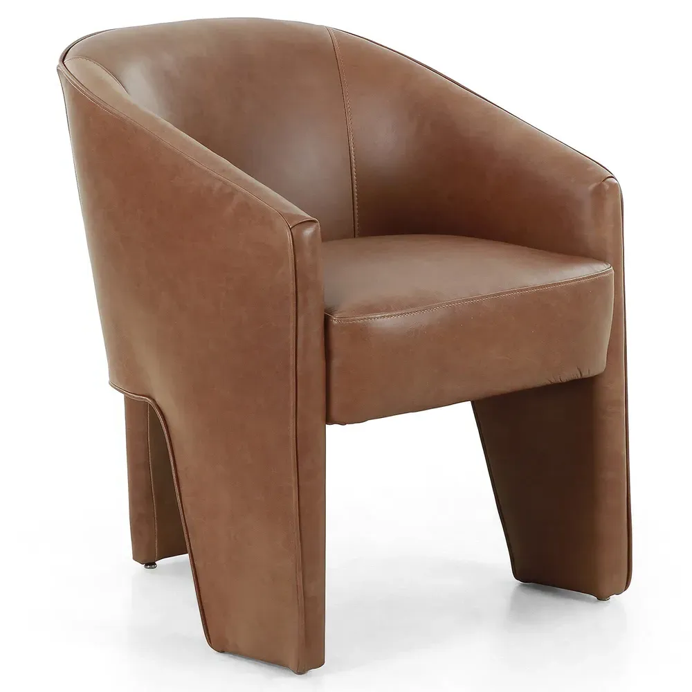 Fara Dining Arm Chair - Brown, Top Grain Leather